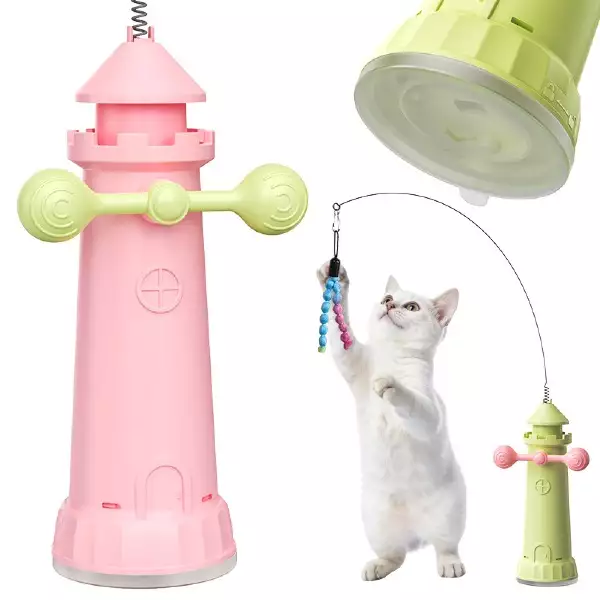 Suction Cup Cat Wand Toy | Spinning Pinwheel Interactive Toy for Indoor Cats