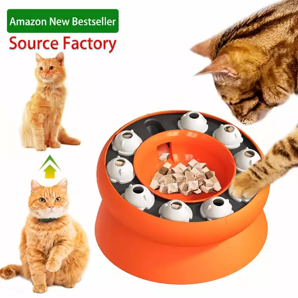 Cat Slow Feeder Bowl | Puzzle Weight Loss Toy with Drainage & 15° Slant