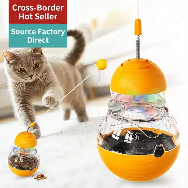 Non-Tip Wobble Cat Toy | Interactive Wand & Treat Dispenser for Weight Los