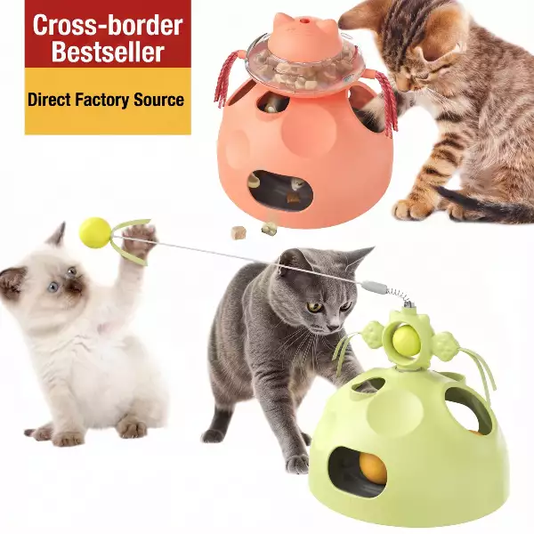 5-in-1 Slow Feeder Cat Toy | Rotating Teaser Wand & Treat Dispenser | Wholesale